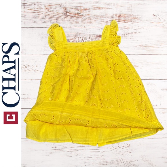 Chaps Baby Infant Girls Yellow Eyelet Dress Lace Sleeveless / Size 12 months - Picture 8 of 9